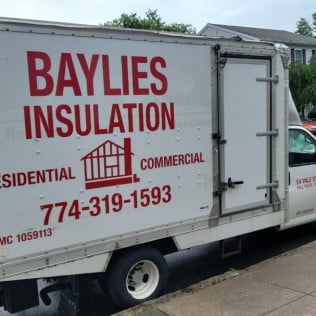 The side of the Baylies Insulation truck